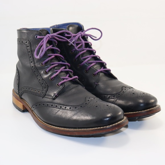 Ted Baker Other - Ted Baker Sealls 2 Wingtip Boots Mens 11 Black Leather Purple Brogue SEALLS2